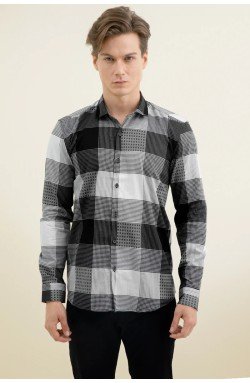 Men Black & Grey Checked Pure Cotton Casual Shirt
