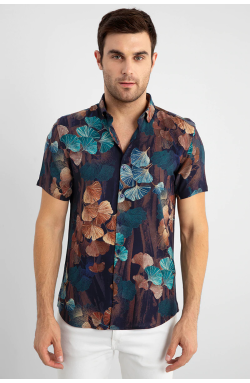 Men Blue Printed Casual Sustainable Shirt