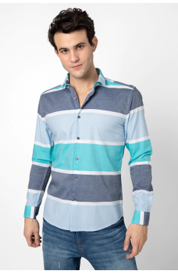 Men Teal Blue & Olive Brown Regular Fit Checked Casual Shirt