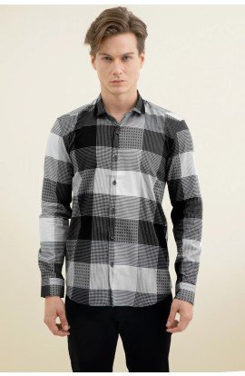 Men Black & Grey Checked Pure Cotton Casual Shirt