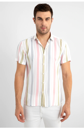 Men White & Blue Slim Fit Checked Casual Shirt