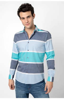 Men Teal Blue & Olive Brown Regular Fit Checked Casual Shirt